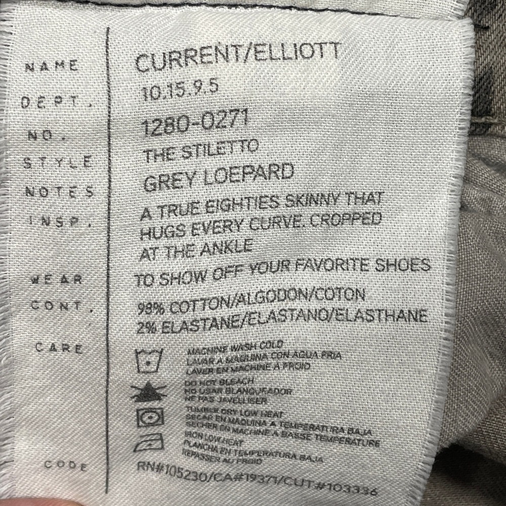 Current/Elliott The Stiletto Jeans Women 26 Grey Leopard Skinny Ankle - Picture 10 of 13